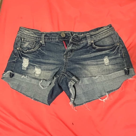Almost Famous Blue Distressed Jean Shorts - Picture 1 of 4